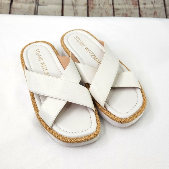 STUART WEITZMAN White 1/2" Platform Roza Wedge Slide Sandals - Picture 2 of 6